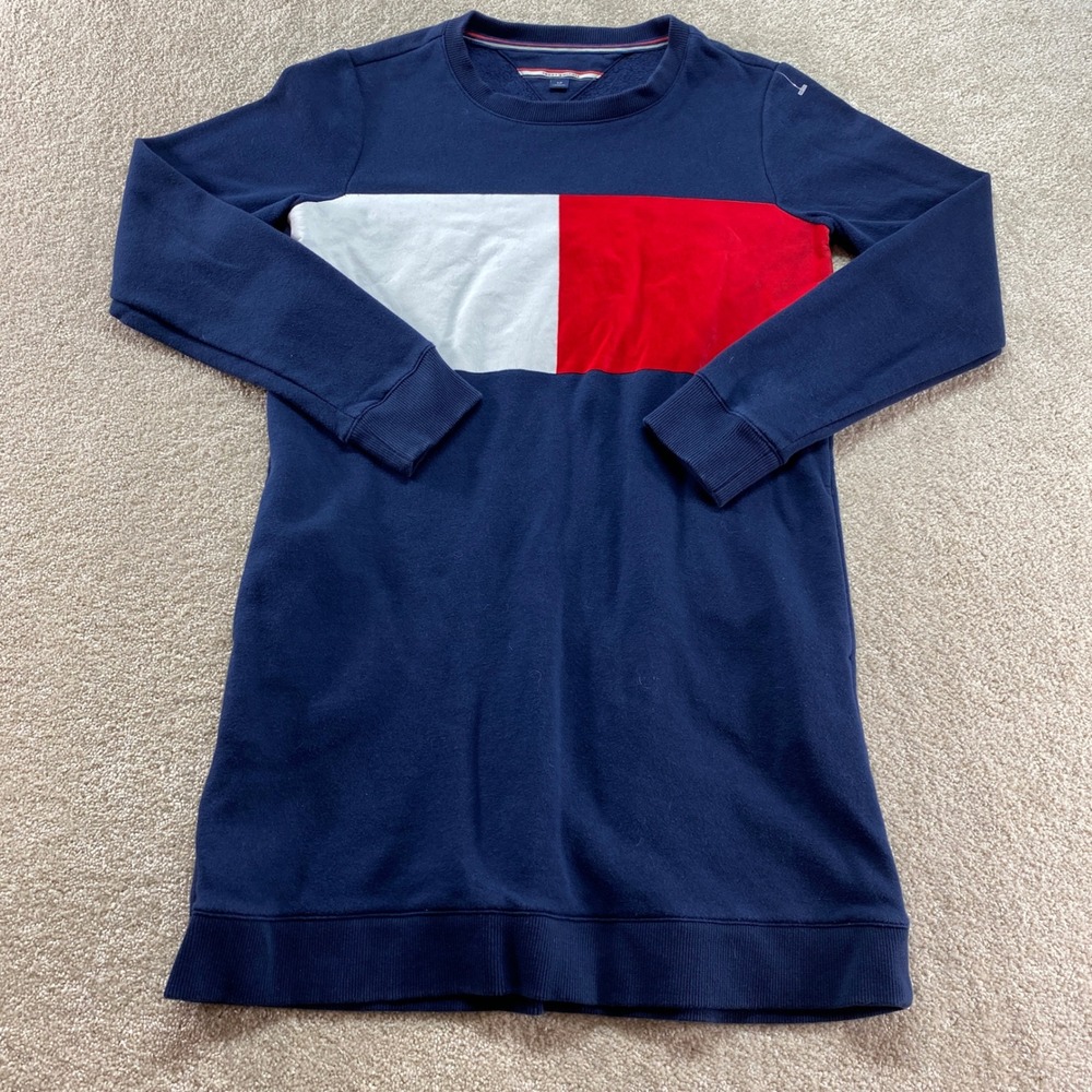 Tommy Hilfiger Sweatshirt Dress‎ Womens Small Navy Blue Colorblock Fleece